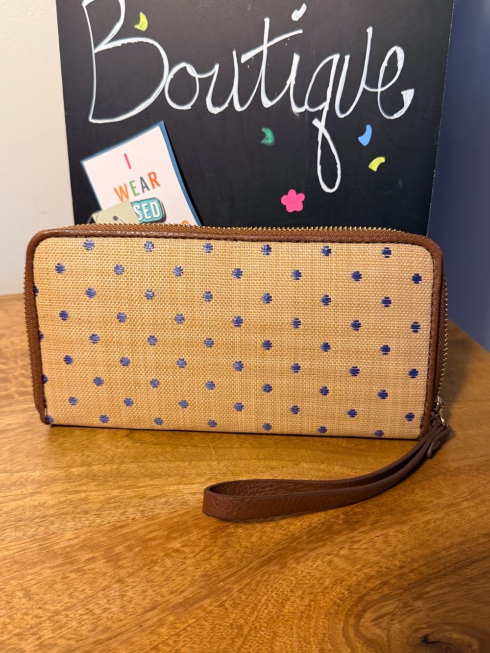 Fossil Felicity Blue Dot Zip Wristlet Wallet